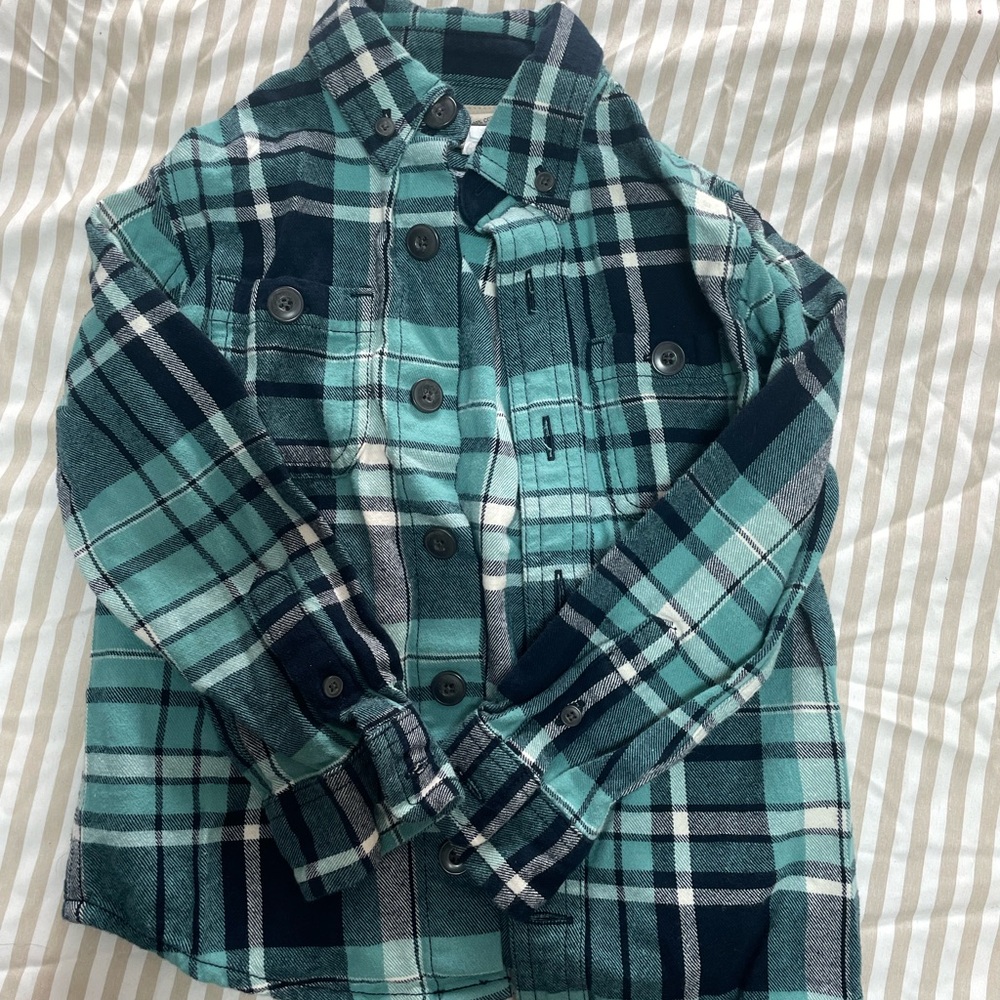 Duluth Trading Company Flannel Plaid Kids Shirt in Blue and Green